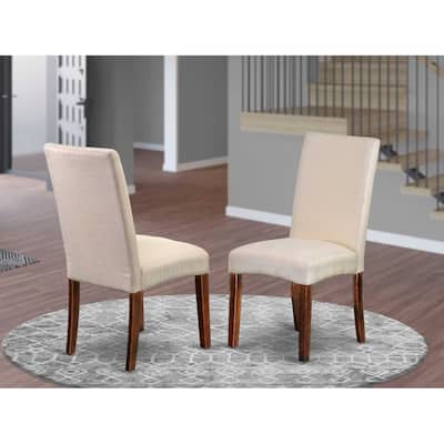 Parson Chair Cream Linen Fabric Mahogany Legs - Dining Room Accent Chair