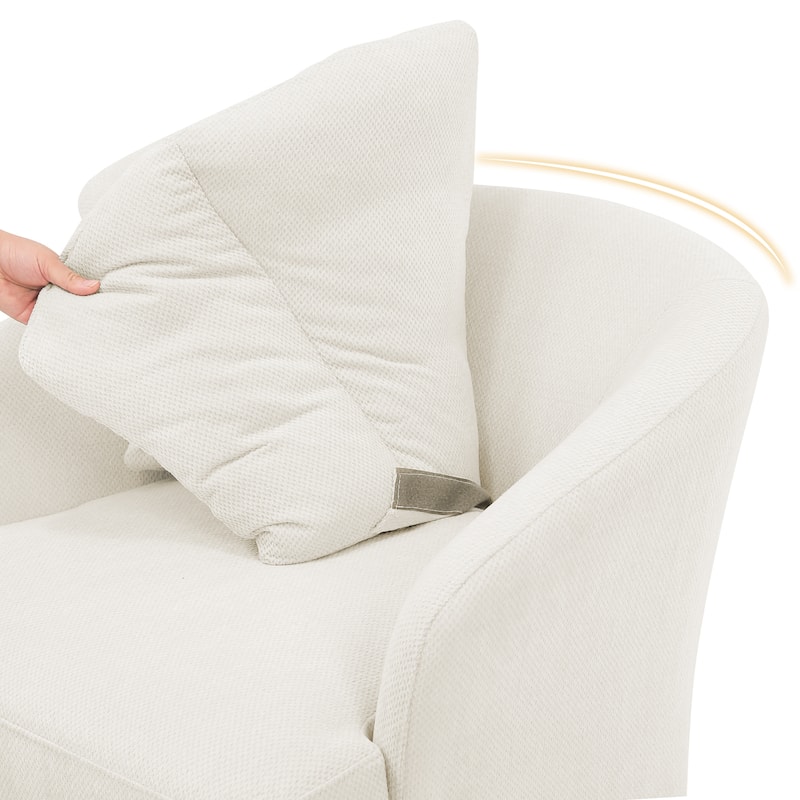 Upholstered Swivel Accent Chair Barrel Armchair Metal Frame with Pillows Living Room Chair