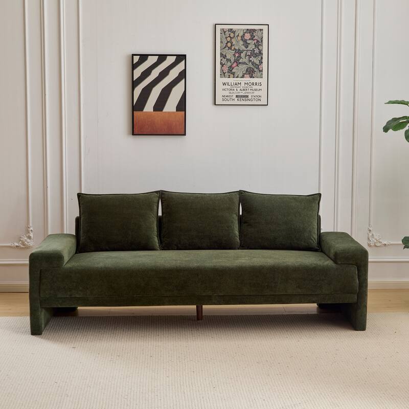 84.5" Modern 3-Seater Upholstered Velvet Sofa - Green