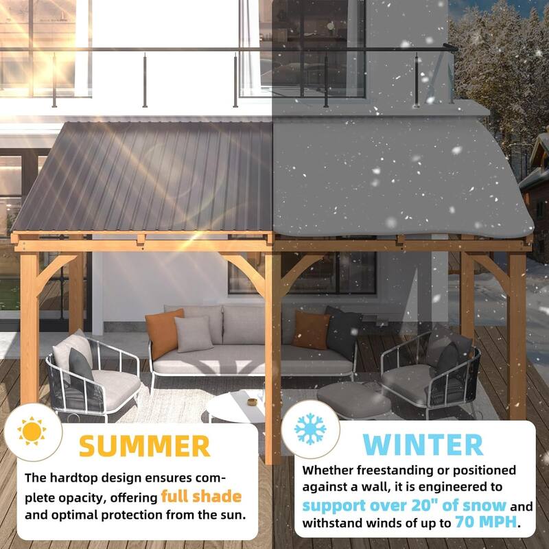 AECOJOY Outdoor Wood Gazebo for Patio, Outdoor Lean to Hardtop Cedar Pergolas and Gazebos Clearance