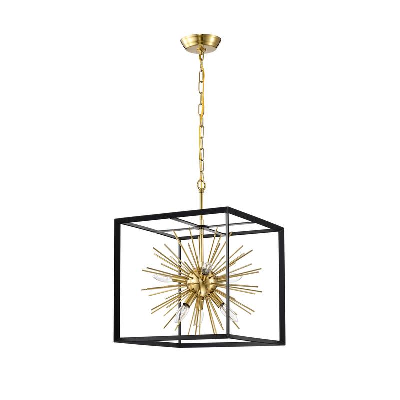 Antique Gold 6-Light Sputnik Black Cage Chandelier