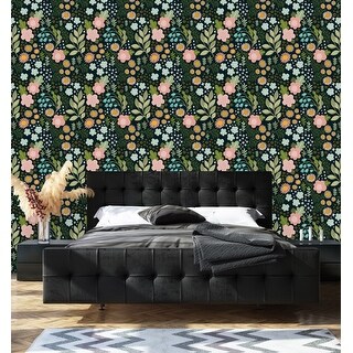 Black Floral Wallpaper Peel and Stick and Prepasted - Bed Bath & Beyond ...