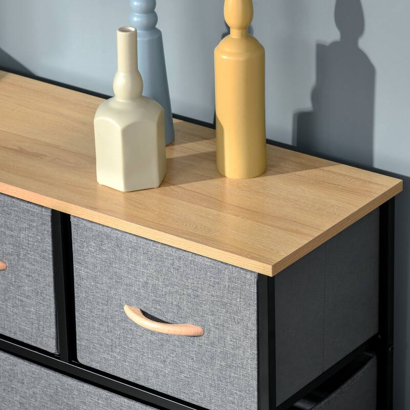 HOMCOM 9 Drawers Storage Chest Dresser Organizer Unit w/ Steel Frame, Wood Top, Easy Pull Fabric Bins, for Bedroom, Hallway