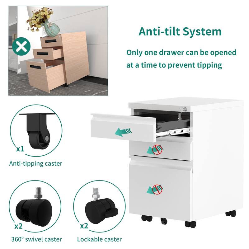 Modern 2/3-Drawer Locking Rolling Wheeled Steel File Cabinet