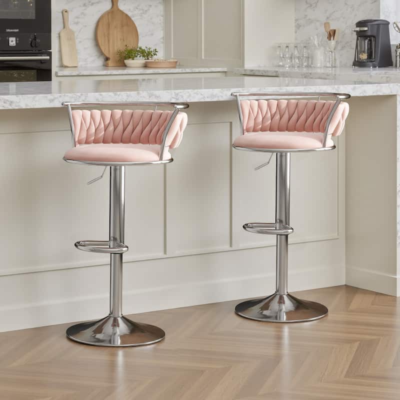 Set of 2 Velvet Adjustable Swivel Bar Stools
