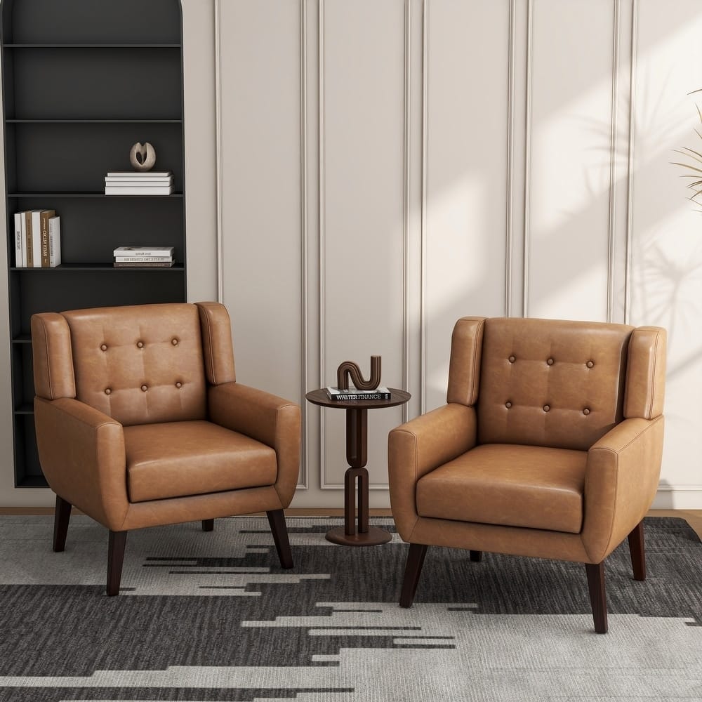 UIXE Faux Leather Accent Armchair, Upholstered Accent Chairs For Bedroom