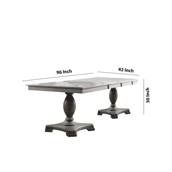 Dining Table with Double Pedestal Base and Extension Leaf, Gray - Bed ...