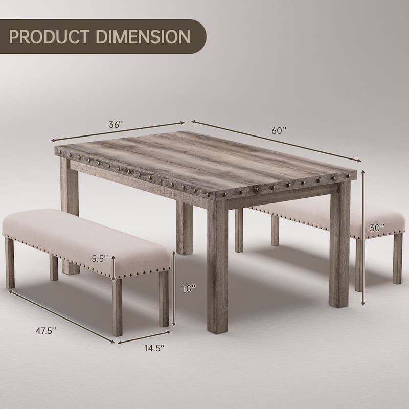 Morden Fort Rustic Farmhouse Rectangular Dining Set, Living Room Bench Set of 3