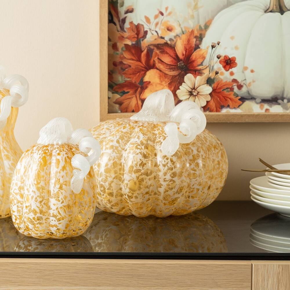 Glitzhome Fall Harvest Amber Dots Glass Pumpkin Thanksgiving Table Decor Holiday Gifts
