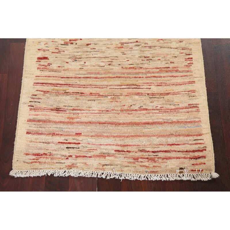 Striped Contemporary Gabbeh Kashkoli Wool Area Rug Hand-knotted Carpet - 2'4" x 4'0"