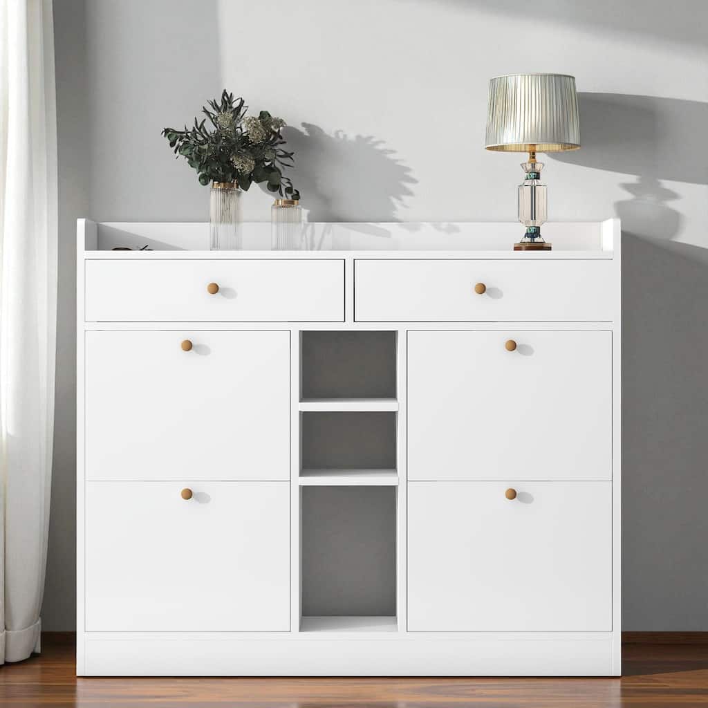 50.7" Modern 4-Drawer Tipping Bucket Shoe Cabinet, Freestanding 2-Tier Shoe Storage Organizer for Entryway and Hallway