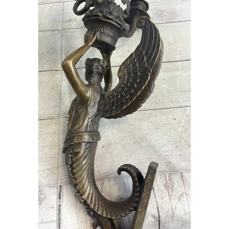 Wall Mounted Hanging Figural Female Bronze Metal Candle Holder Candelabra Sconce Sculpture