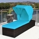 preview thumbnail 1 of 8, Gymax Rattan Patio Chaise Lounge Chair W/ Adjustable Canopy Turquoise Green/Black