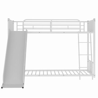 White Twin over Twin Metal Bunk Bed with Slide and Ladder - Bed Bath ...