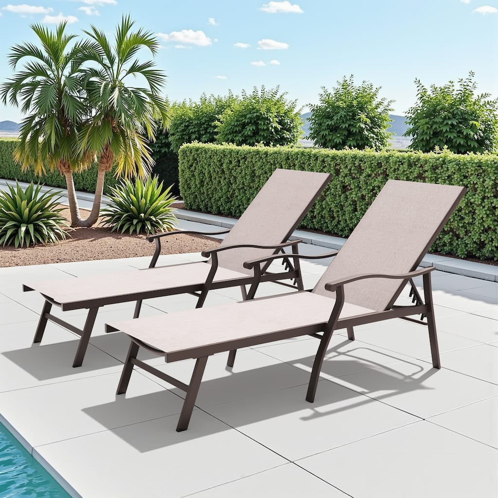 Outdoor Patio Aluminum Adjustable Chaise Lounge Chairs (Set of 2) with Arms - See Picture