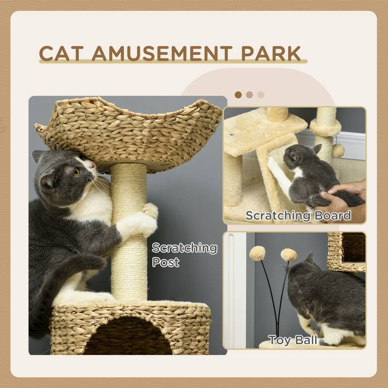 45" Cat Tree for Indoor Cats, Cat Tree Tower with Scratching Posts, Ramp, Condo, Toy Balls, Platforms, Bed, Ramp - Beige