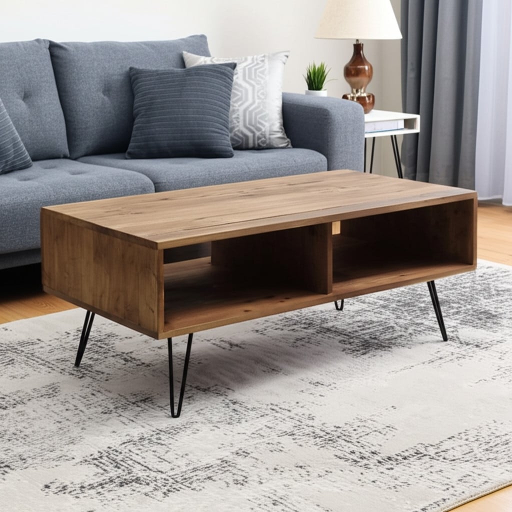 HomeRoots 23" Brown And Black Wood And Metal Coffee Table With Shelf - 23 in. x 18 in. x 42 in.