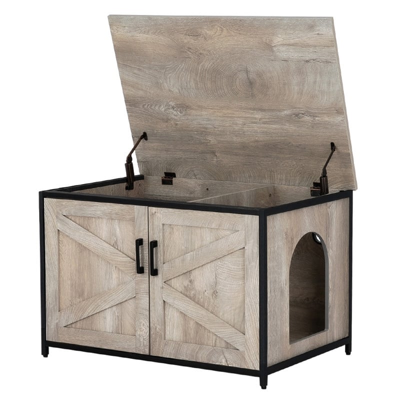unipaws Cat Litter Box Enclosure with Top Opening, Cat Washroom Bench