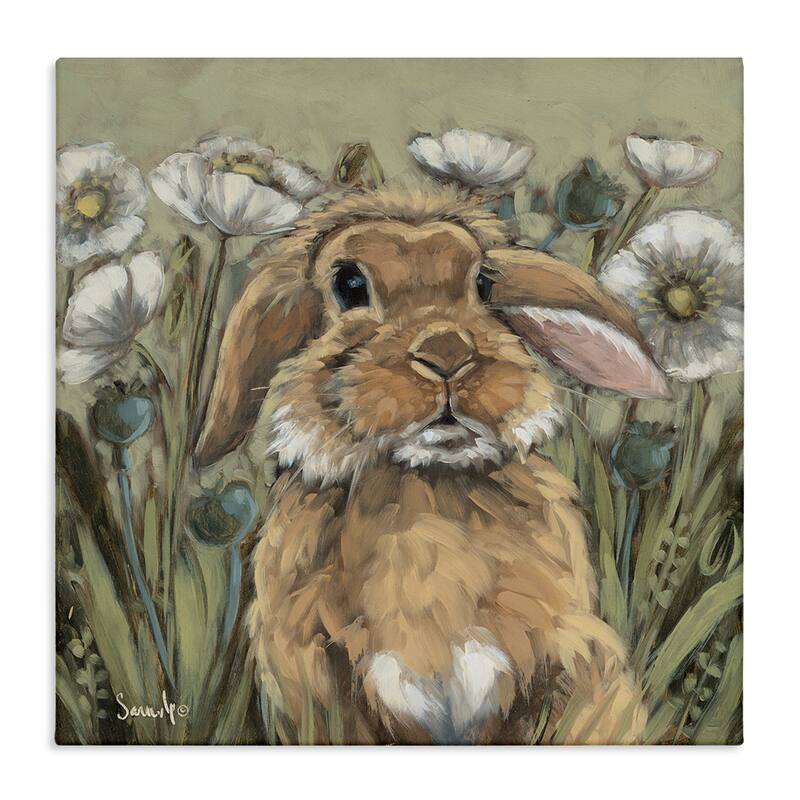 Stupell Rabbit in Poppy Garden Canvas Wall Art Design By Sara G. Designs - 24 x 24