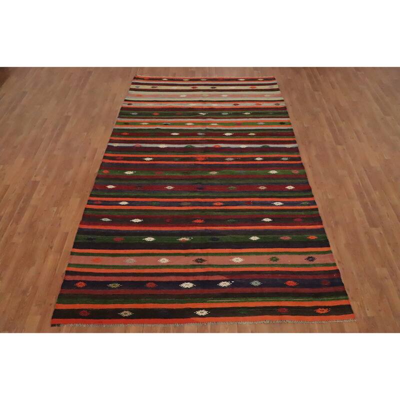Hand Woven Oriental 100% Wool Carpet Southwestern Tribal Multi-Colored Kilim Area Rug - 10' 0'' X 6' 1''
