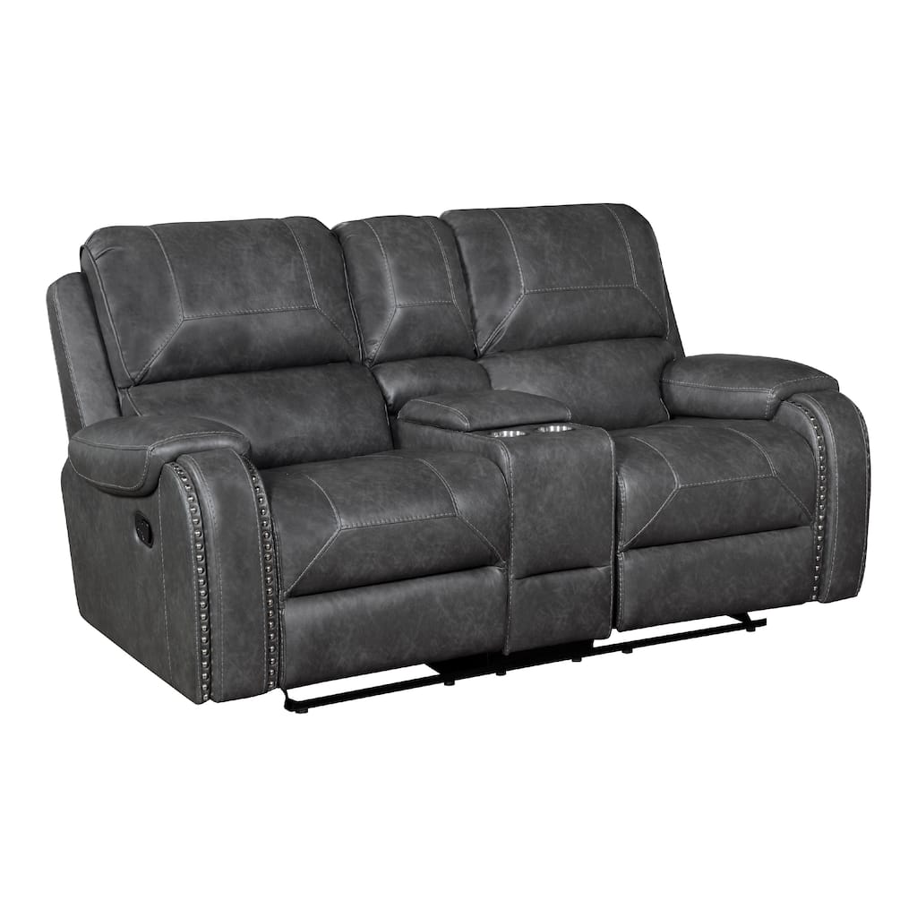 Dean Reclining Loveseat, Pillow Tufted Gray Faux Leather 76 Inch