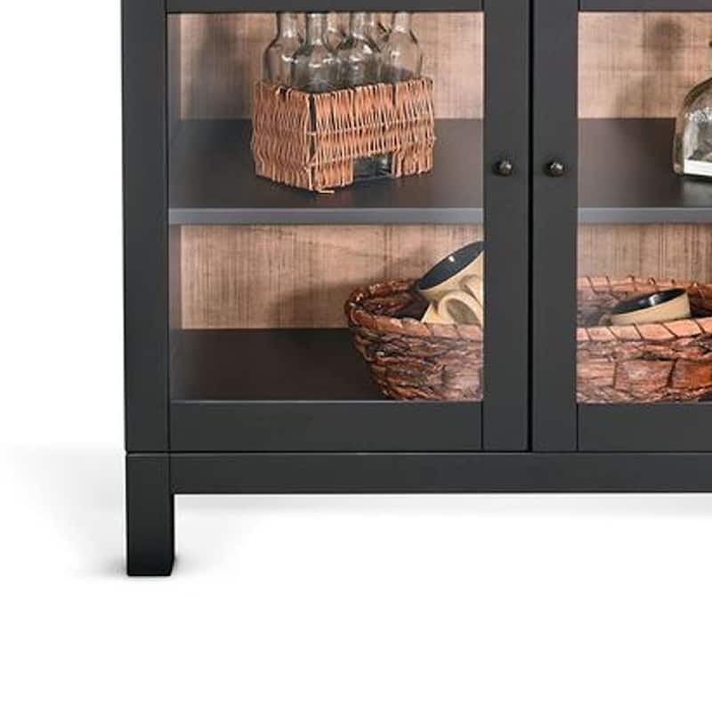 Ric Arched Wine Bar Cabinet, 2 Drawers w 4 Glass Door Shelves, Black