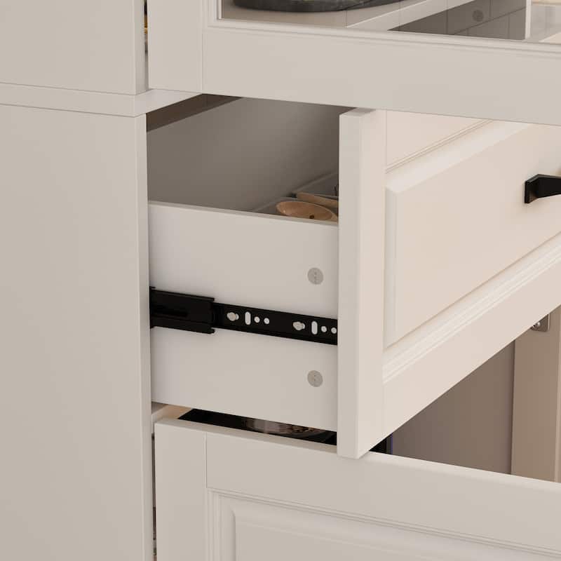 78.7"Modular White Curio Bookcase Cabinet w/Glass Doors Buffet Display