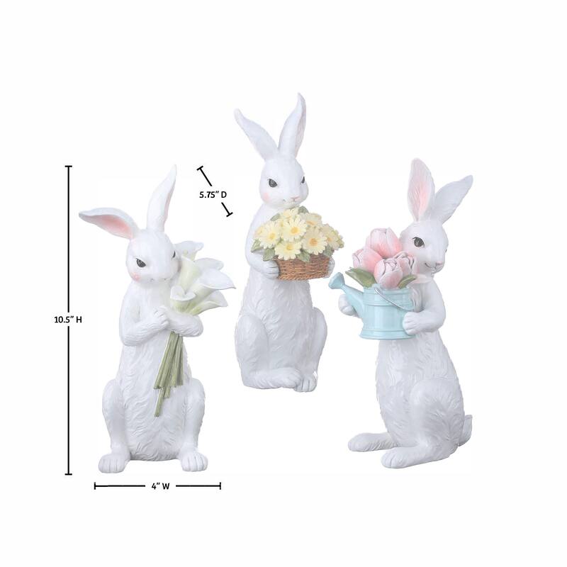10.5-11.5" Resin Bunny With Floral Bouquet