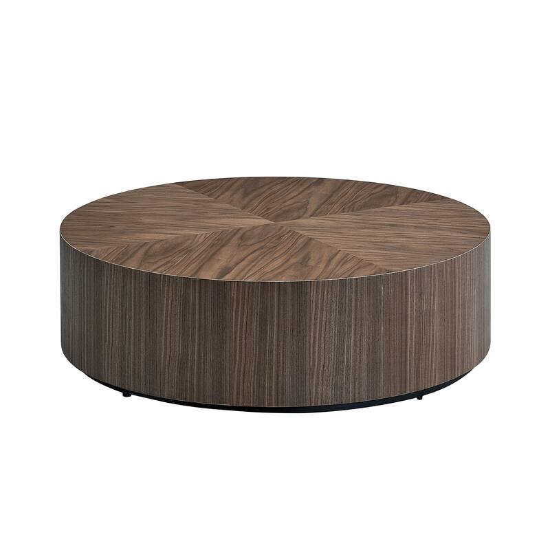 35.43 Inch Modern Round Coffee Table MDF Coffee Table for Living Room,Drum Center Table - Walnut