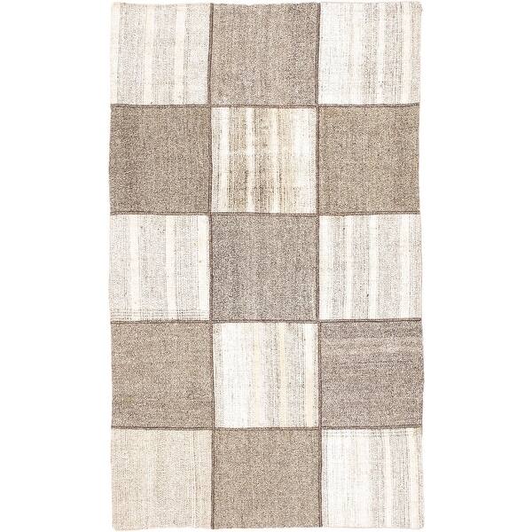 slide 2 of 2, ECARPETGALLERY Flat-weave Moldovia Mod Patch Cream, Grey Cotton Kilim - 3'10" x 6'6" 3'10" x 6'6" - Cream/Grey