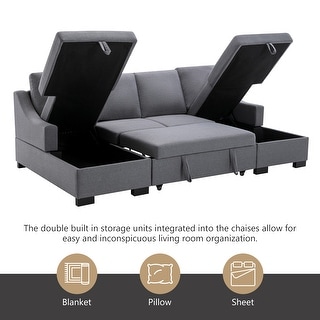 Reversible Sleeper Sectional Sofa with Storage Chaise U-Shaped Couch ...