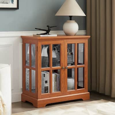 LED Glass Antique Curio Display Cabinet Showcase with Lattice Doors