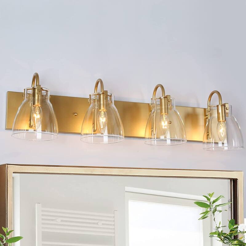 Modern Gold 2/3/4-Light Bathroom Vanity Light Glass Wall Sconces - L 29.5"/4-Light