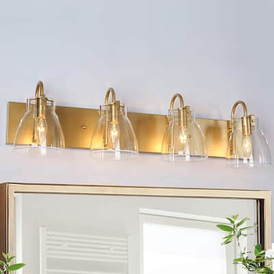 Modern Gold Linear Bathroom Vanity Light Clear Glass Wall Sconce for Powder Room