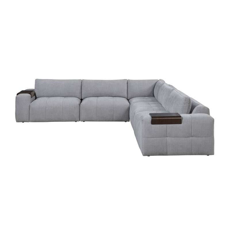 Mackay 143" Textured 5-Piece Modular Sectional Sofa with Armrest Tray