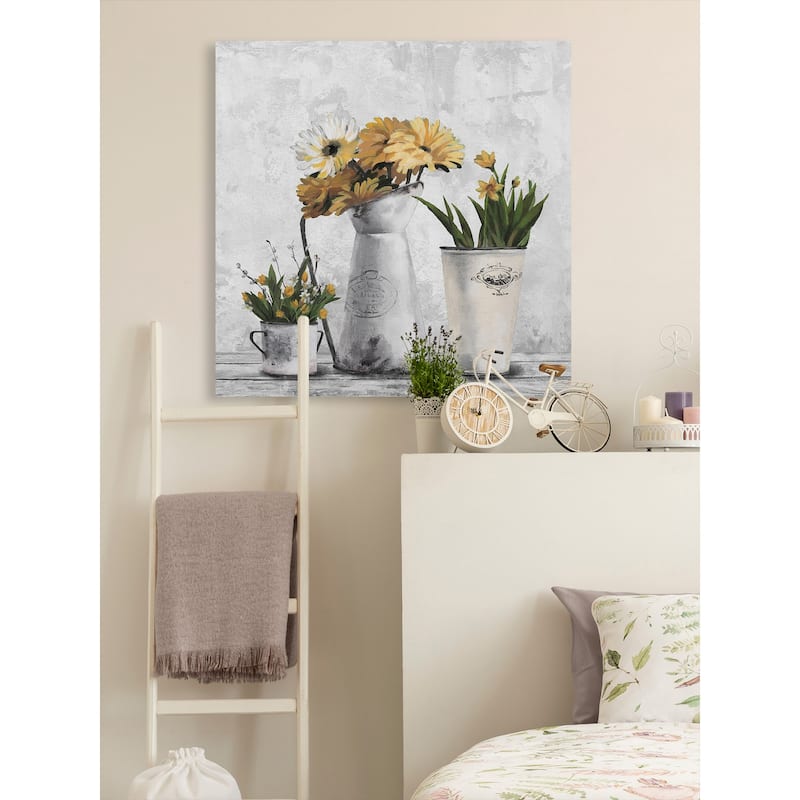 'Glowing Yellow Flowers' Painting Print on Wrapped Canvas