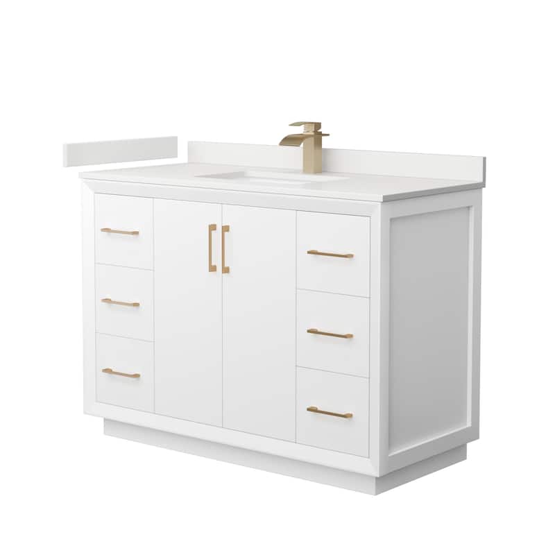 Wyndham Collection WCF414148S-QTZ-UNSMXX Strada 48" Free Standing - White / White Quartz Top / Satin Bronze Hardware