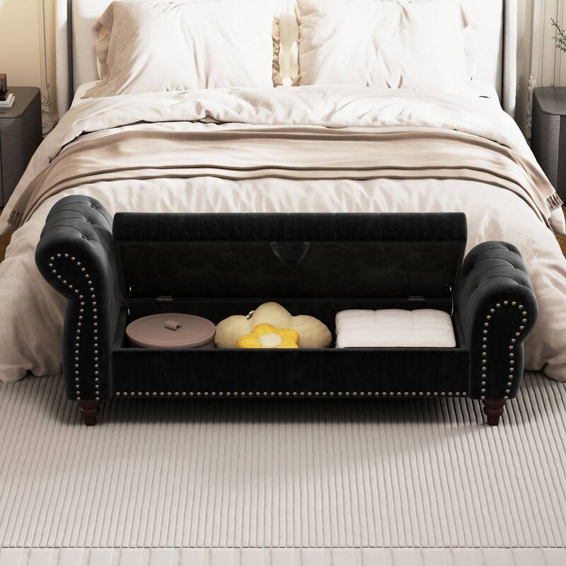 Tufted Upholstery Storage Bench with Nailheads