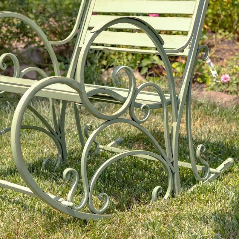 "Monte Carlo 1968" Iron Rocking Arm Chair in Antique Green - 24.5" L x 42" W x 36.5" H