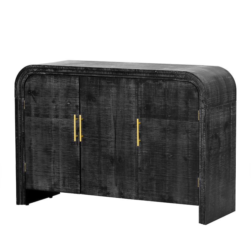 Wooden Storage Cabinet with 4 Door, Curved Sideboard with Gold Handles, Buffet Cabinet with Adjustable Dividers