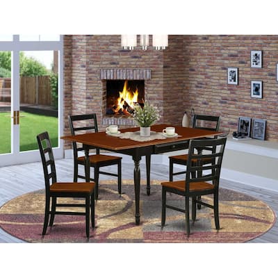 5-Piece Black and Cherry Finish Solid Wood Top - Rectangular Dining Room Set - Seats 4