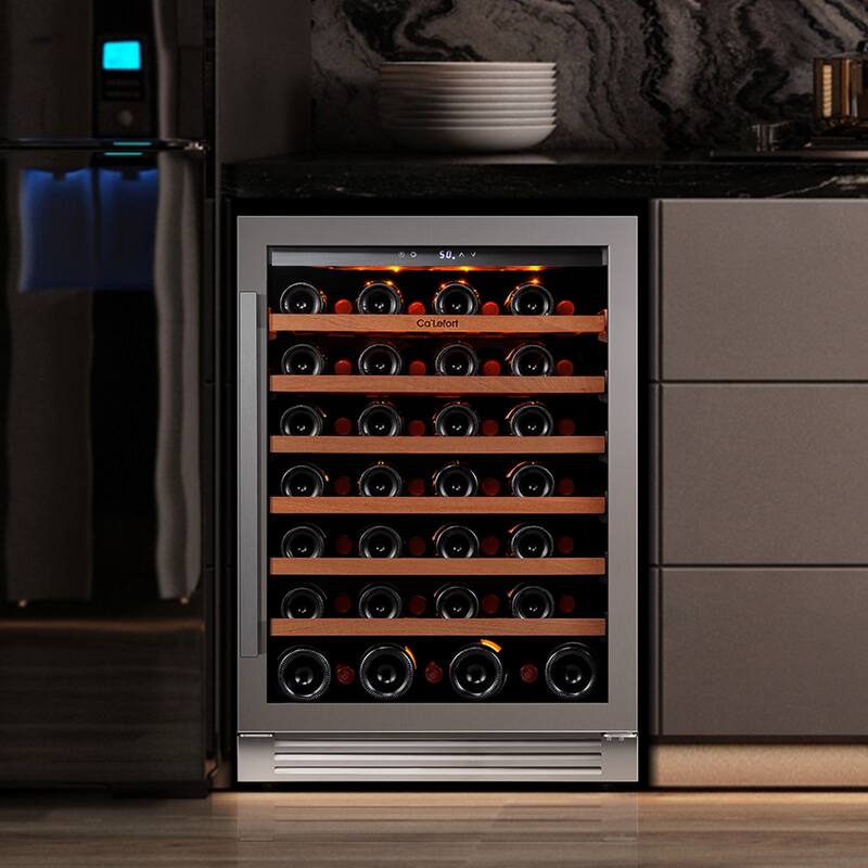 Ca'Lefort 24 inch 56 bottle Built-In Wine Cooler, Stainless Steel Compressor Wine Refrigerator - Stainless Steel