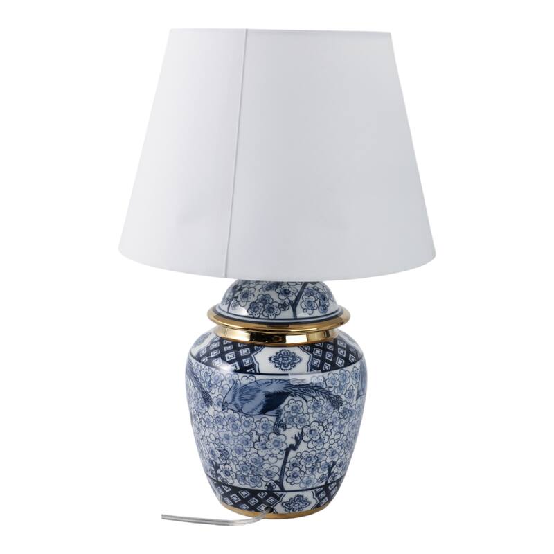 Ceramic Table Lamp Drum Shade Chinoiserie - 18" White/Blue - 12" x 12" x 18"