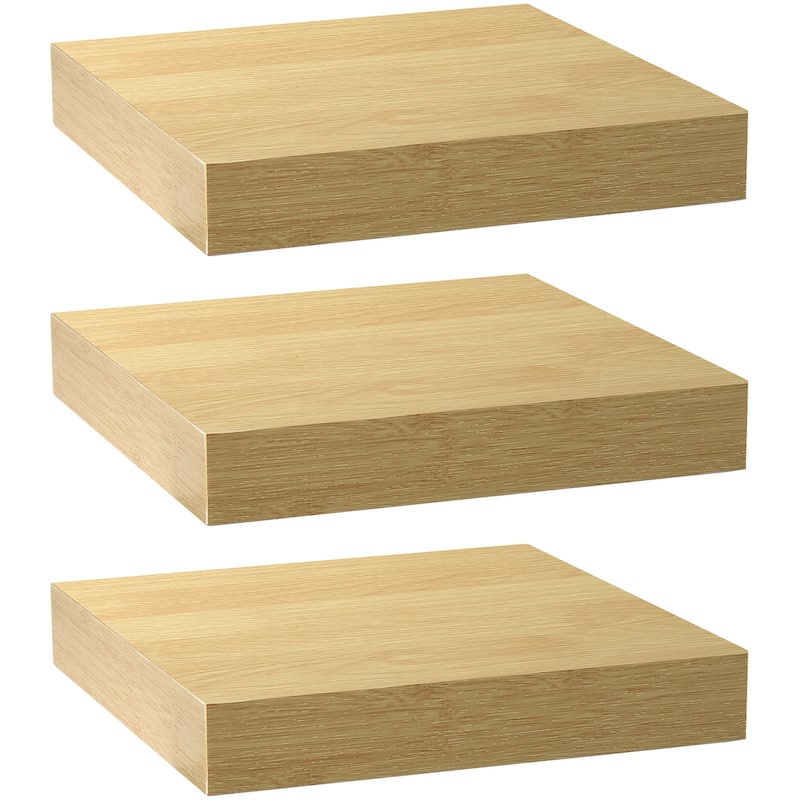 3 Pack Square Mounted Floating Shelves - Rustic Wood Display Ledge Storage Shelf - 9.25" L X 9.25" W X 1.5" H