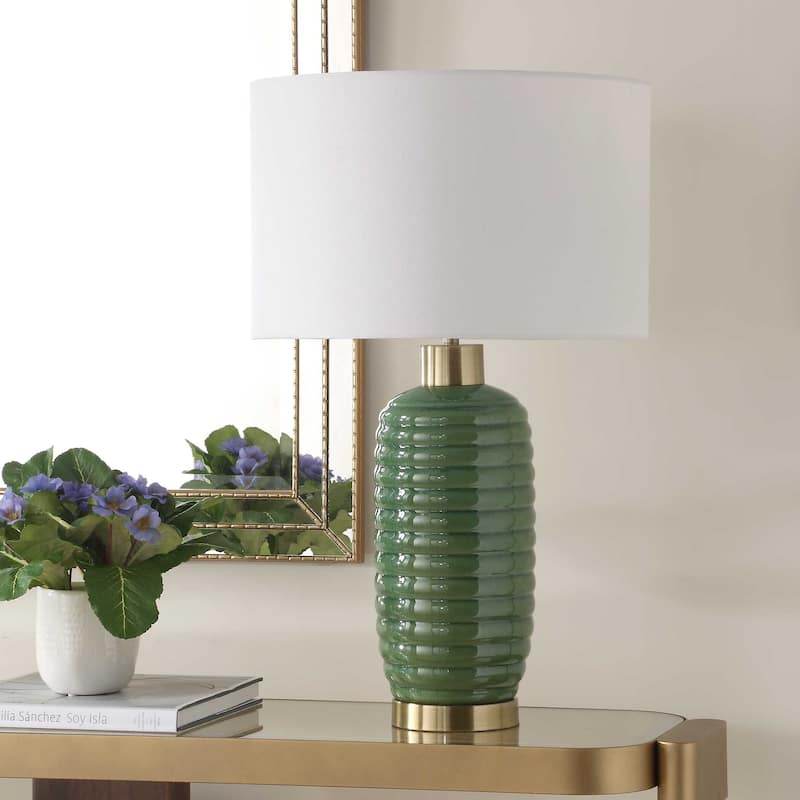 Gracewood Hollow Ceramic Brass Green Table Lamp