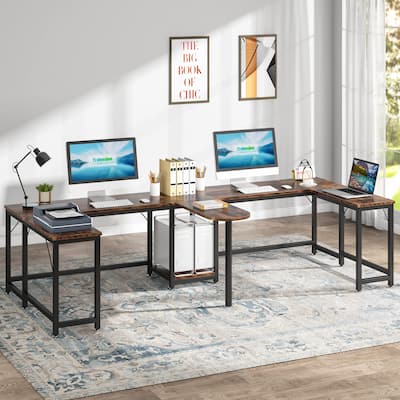 126 inch Extra Large U Shaped Computer Desk Long Desk for Two Person