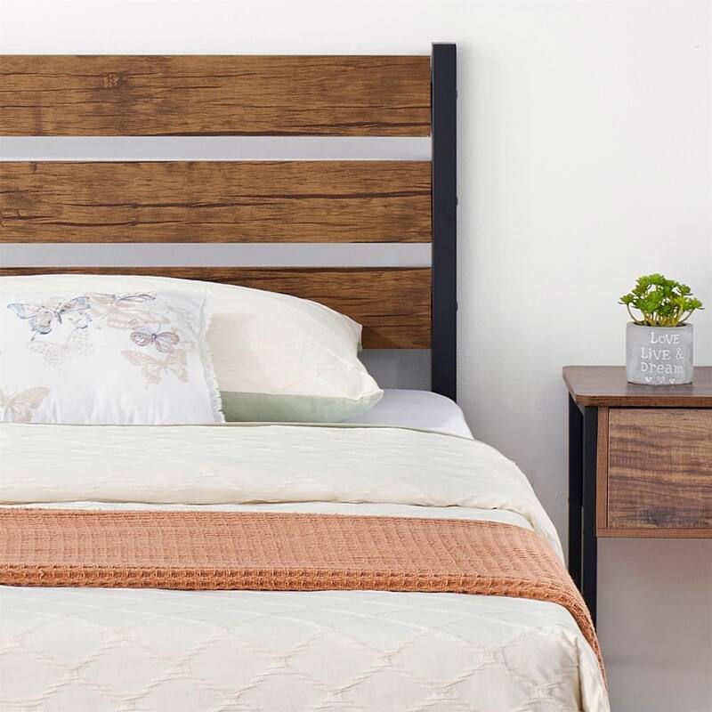 Twin Size Platform Bed Frame with Rustic Wood Headboard