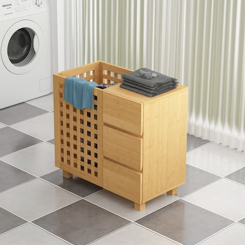 Bathroom Storage Laundry Basket with Three Drawers