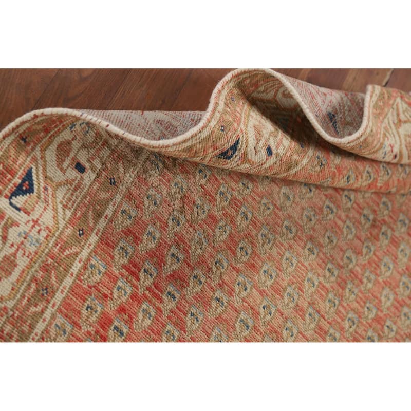 Geometric Botemir Persian Vintage Runner Rug Handmade Wool Carpet - 3'6" x 10'2"