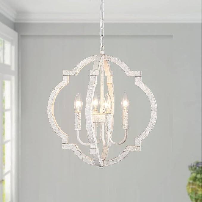 4-Light W16.34" x H78.74" Wooden Lantern Rustic Chandeliers for Dining Room